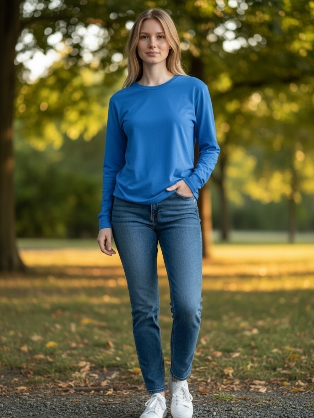 L.L. Bean Women's Long-Sleeve Crew Tee in Cobalt Blue